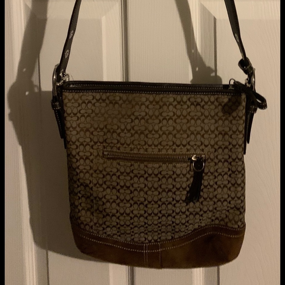 EUC Coach F10944 jacquard mini-c tan/brown suede